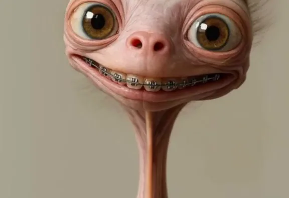 Avant, pour rire : une créature aux grands yeux et à l'appareil dentaire